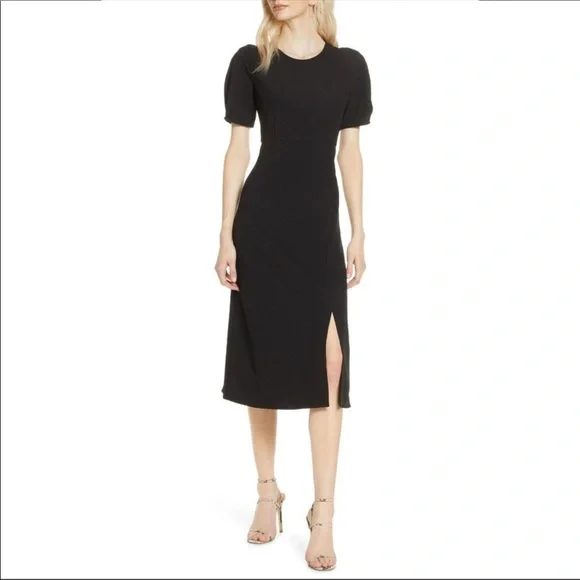 Sleeve Pleat Detail Midi Dress Chelsea28 Flutter Sleeve Faux Wrap Midi Dress